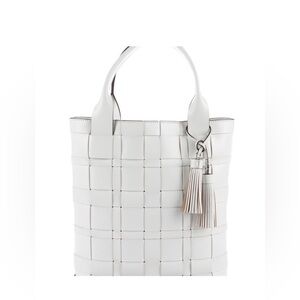 Michael Kors Vivian Leather Woven White Tote